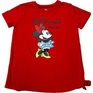 Disney Minnie Mouse Red Glitter Bow T-Shirt Girls Size 7/8